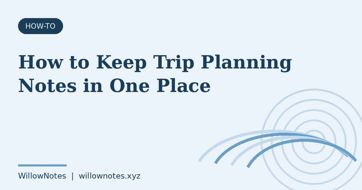 Cover card for the WillowNotes article: How to Keep Trip Planning Notes in One Place (and Actually Use Them)
